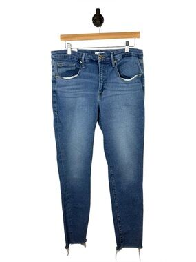 Good American Good Legs Jeans Raw Hem Blue Skinny Size 14 32